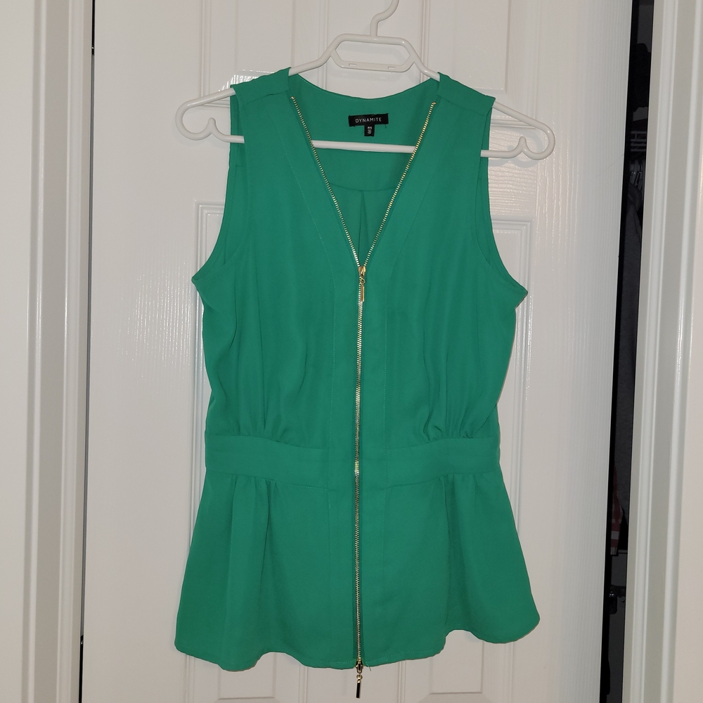 Dynamite Vibrant Green Zip-Up Sleeveless Top Size S
